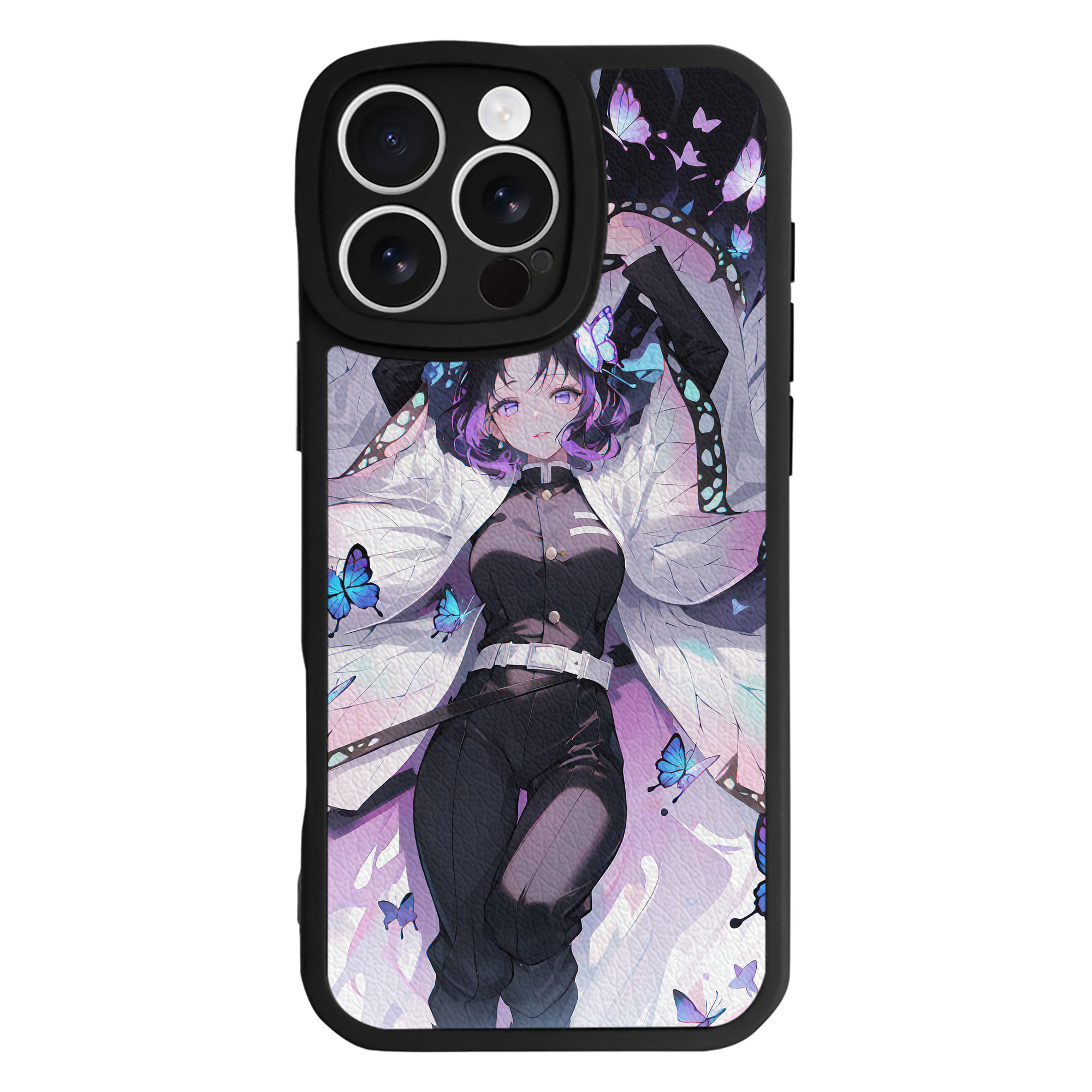 （画像用） 鬼滅の刃（きめつのやいば）蟲柱-胡蝶 しのぶ／こちょう しのぶ Kochou Shinobu 【iPhone 16シリーズ対応】シリコンスマホケース（レザー調） 材質：シリコン